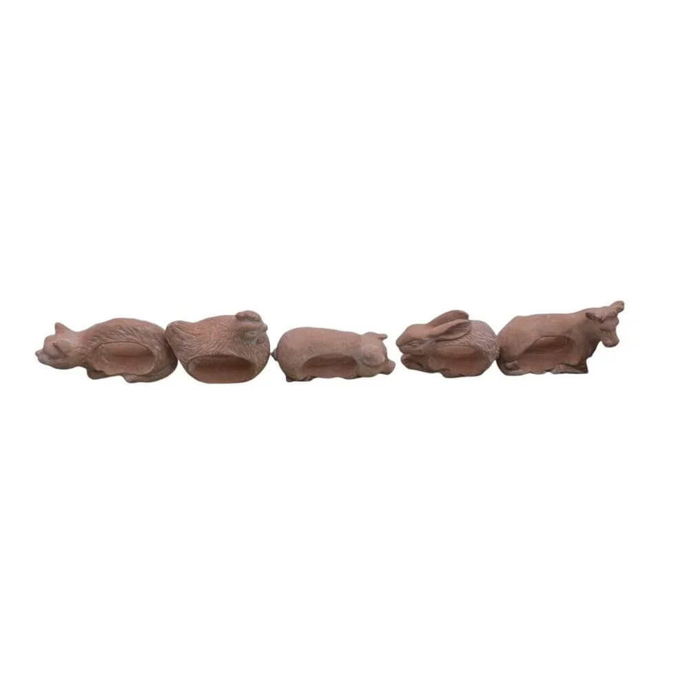 Set of 5 Toyo Terra Cotta Clay Animal Napkin Rings